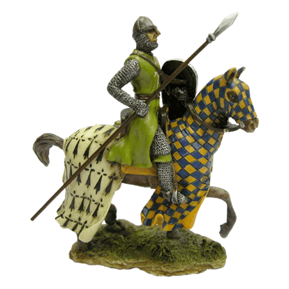 Armored Crusader On Horse With Checker Caparison Statue