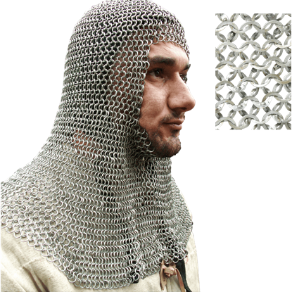 European Flat Ring Chainmail Coif - Wedge Riveted