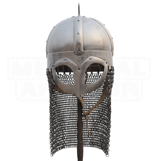 New Medieval Gjermundbu Viking Helmet with Aventail Wooden Display Stand