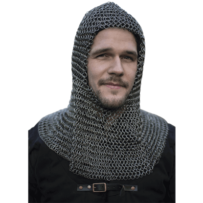 Chain mail Coif v-neck Chainmail Armour Chain-mail hood Black Ant 