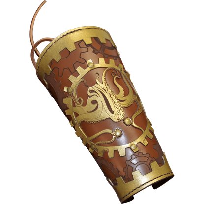 Steampunk Leather Arm Bracer with Octopus and Gears