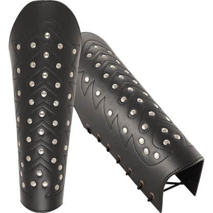 Chevron Flame Leather Greaves - Black