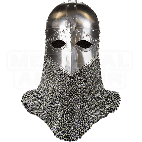 Details about   Medieval Riveted Chain Mail Helmet 16 Gage Steel Armor Viking Nasal Helmet 