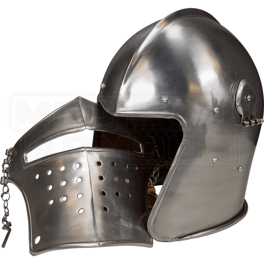 Visored Bascinet Combat Helmet - HW-700569 by Medieval Armour, Leather ...