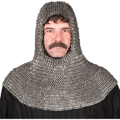 Steel 16 Gauge Knights Chain Mail Coif Battle-Ready Chainmail Hood Armor 