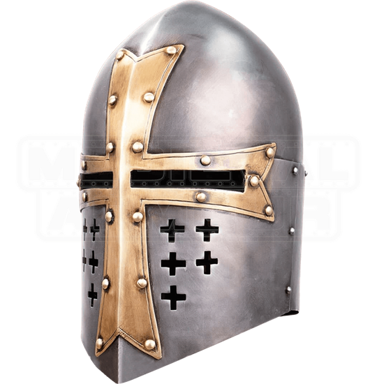 Medieval Knight Armor Crusader Templar Sugarloaf  Helmet Great Helm Brass Cross 