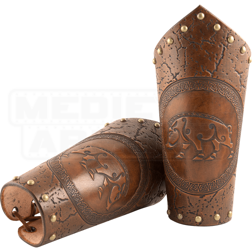 Celtic Boar Leather Arm Bracers DK6097 by Medieval Armour, Leather
