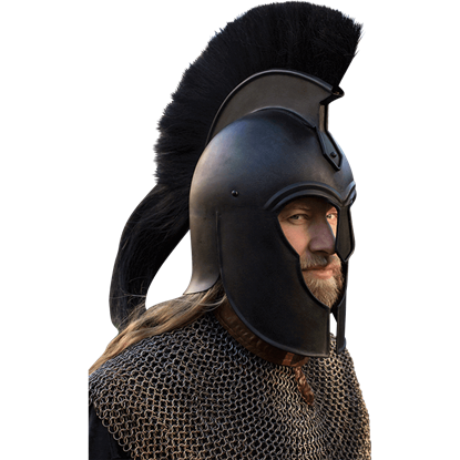 Medieval Greek Corinthian Helmet w/ Black Plume,Armor Knight Spartan Larp SCA z9 