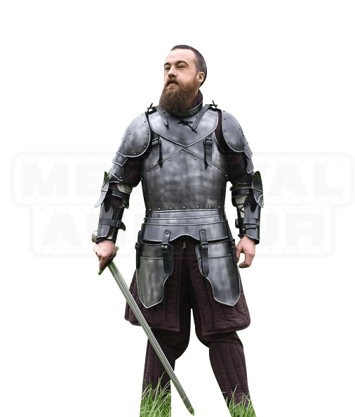 Blackened Ortwin Full Arm Guards MY101083 by Medieval Armour, Leather