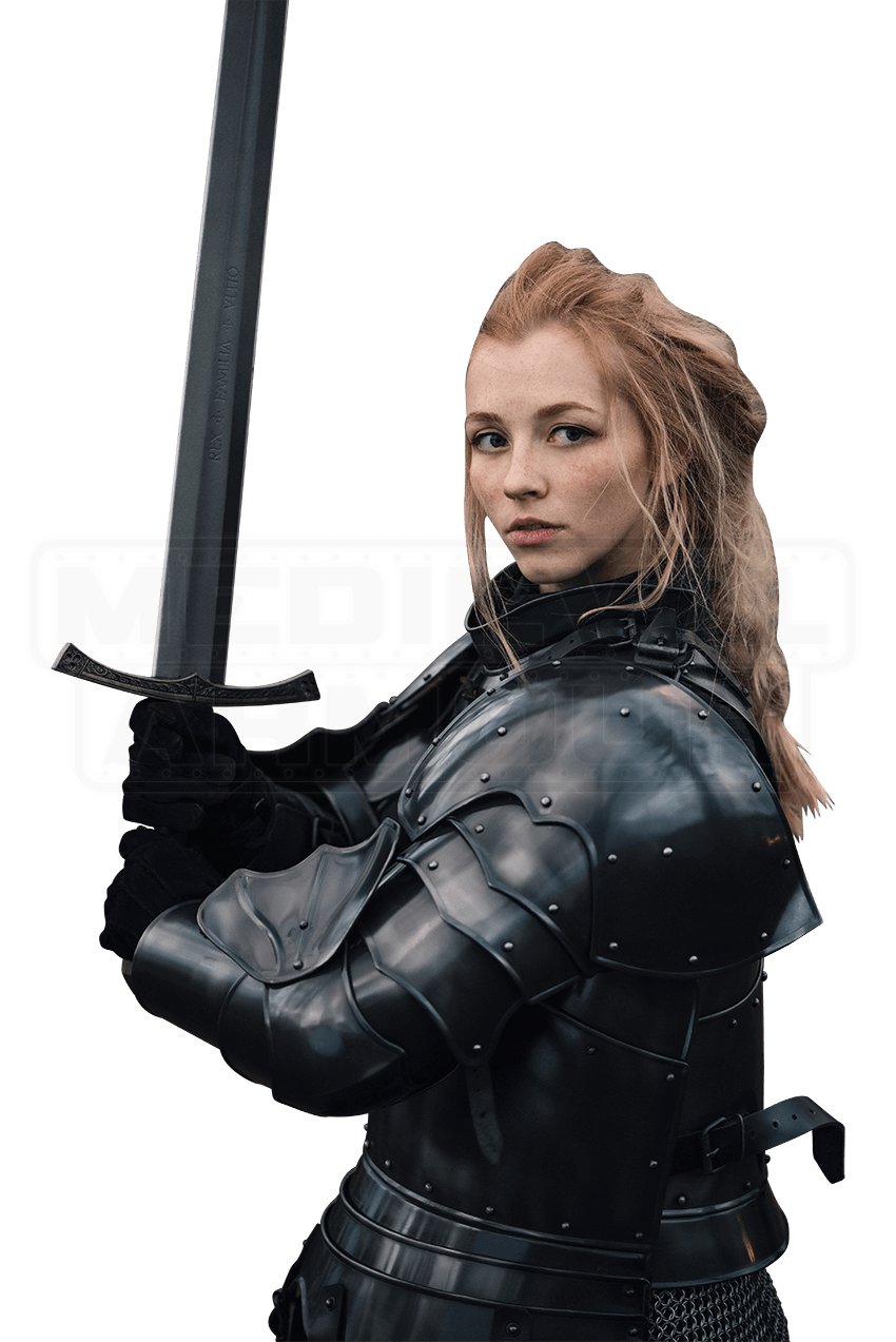 Blackened Ortwin Full Arm Guards MY101083 by Medieval Armour, Leather