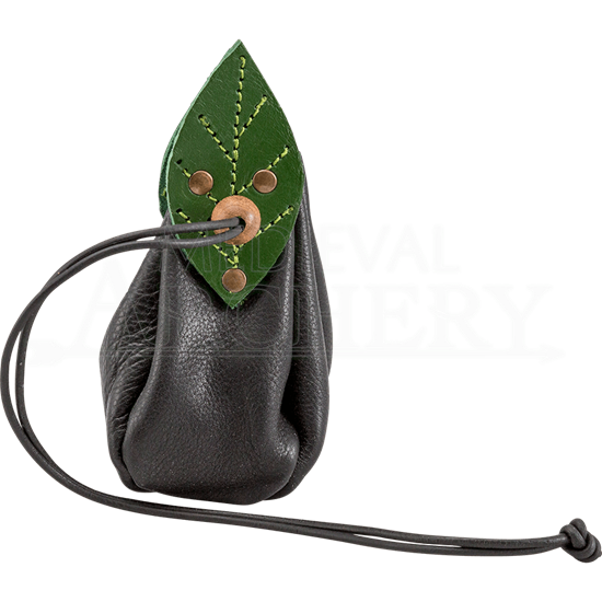 Elven Leaf Leather Pouch - Black