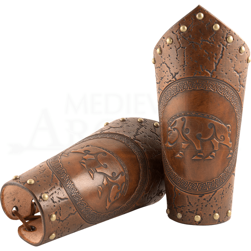 Celtic Boar Leather Arm Bracers DK6097 by Traditional Archery