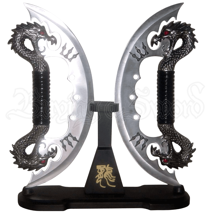 Dual Chrome Dragon Blades NPH7035CH by Medieval Swords, Functional