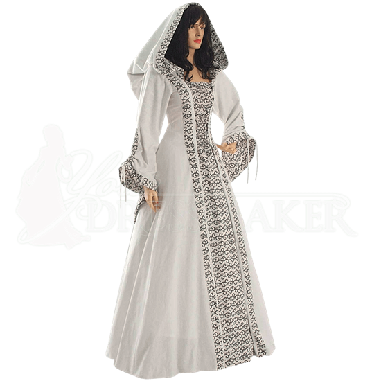 White Medieval Maiden Hooded Dress