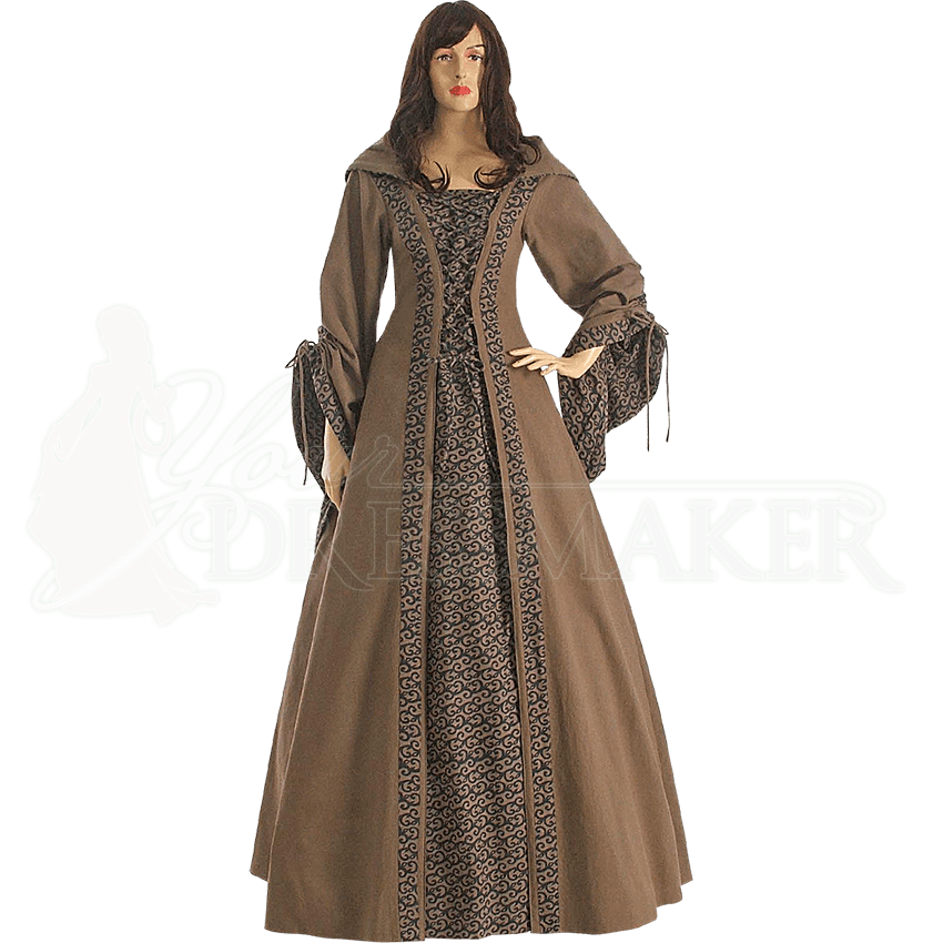 Brown Medieval Maiden Hooded Dress - MCI-132 by Medieval and ...