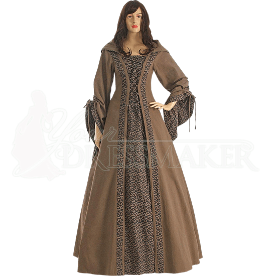 Brown Medieval Maiden Hooded Dress - MCI-132 by Medieval and ...