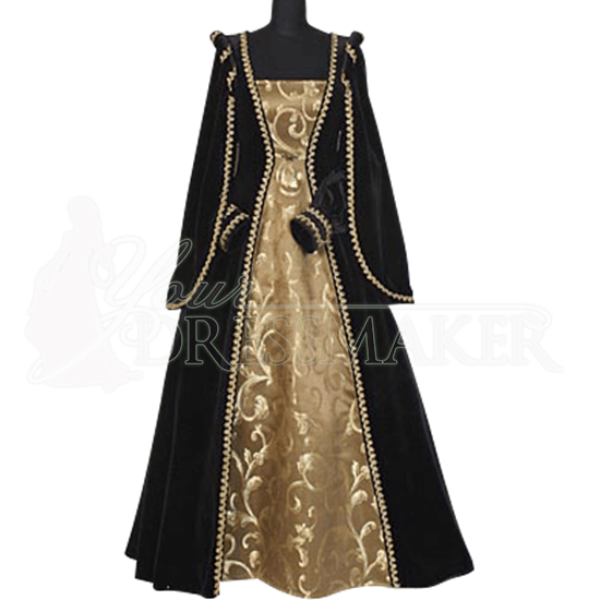 Courtly Renaissance Dress - Black and Gold - MCI-202 by Medieval and ...