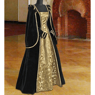 Courtly Renaissance Dress - Black and Gold - MCI-202 by Medieval and ...