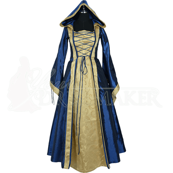 Hooded Renaissance Sorceress Gown - Blue and Gold - MCI-494 by Medieval ...