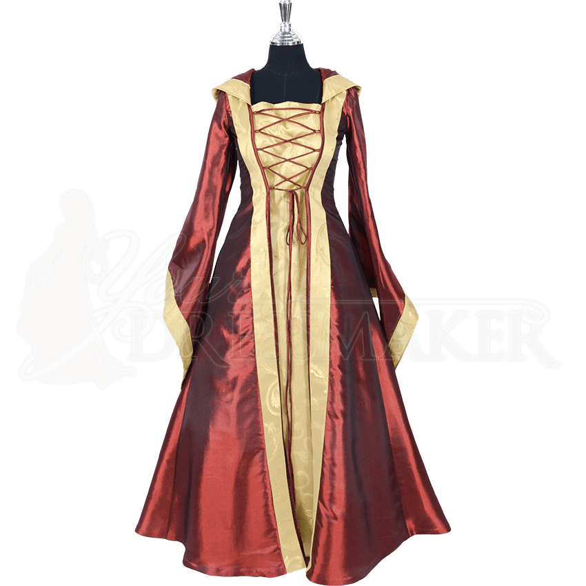 Hooded Renaissance Sorceress Gown - Burgundy and Gold - MCI-498 by ...