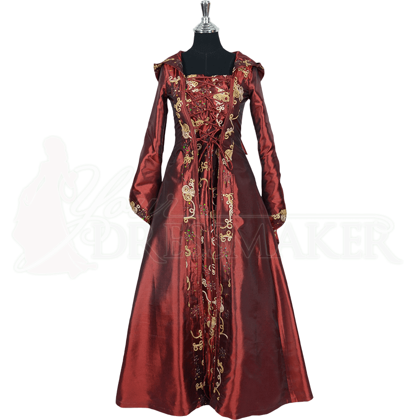 Hooded Renaissance Sorceress Gown - Burgundy - MCI-499 by Medieval and ...
