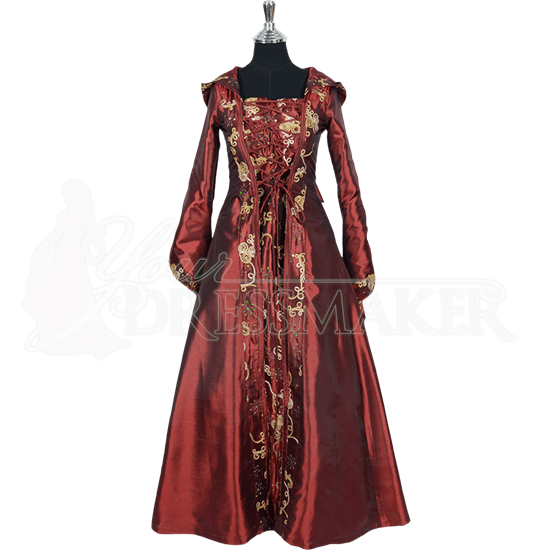 Hooded Renaissance Sorceress Gown - Burgundy - MCI-499 by Medieval and ...