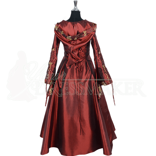 Hooded Renaissance Sorceress Gown - Burgundy - Mci-499 By Medieval And 