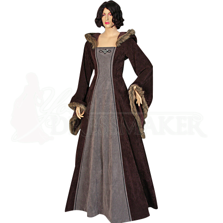 Fur Trimmed Medieval Dress with Hood - MCI-298 by Medieval and ...
