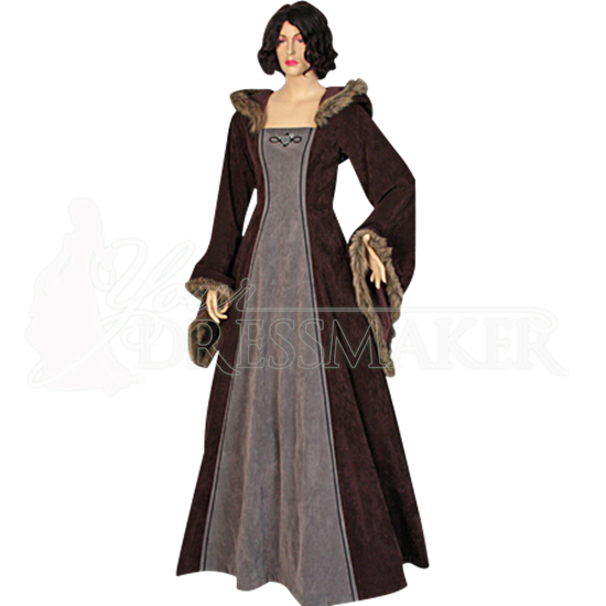 Fur Trimmed Medieval Dress with Hood - MCI-298 by Medieval and ...