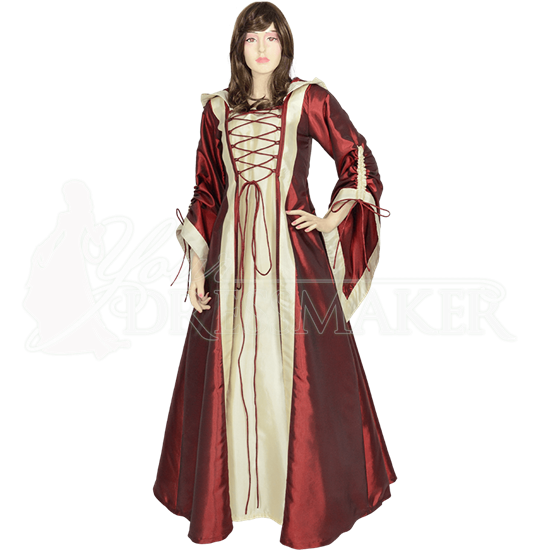 Hooded Renaissance Sorceress Dress - Burgundy - MCI-616-Burg by ...
