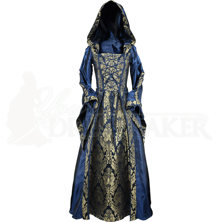 Alluring Damsel Dress with Hood Blue with Gold MCI619 by Medieval and Renaissance Clothing