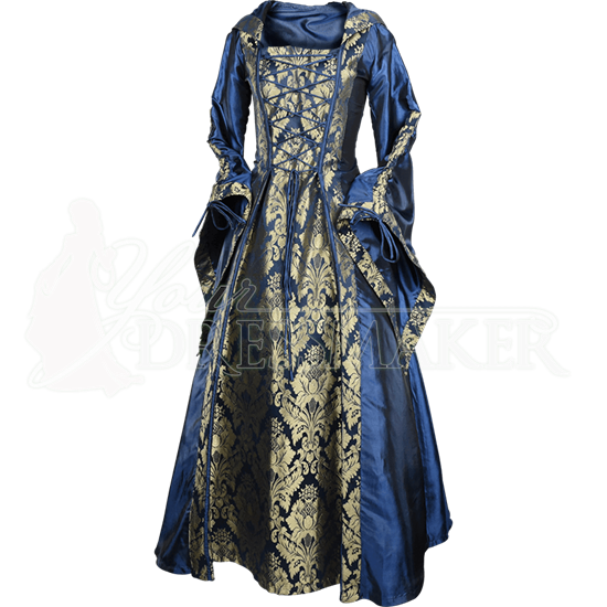 Alluring Damsel Dress with Hood - Blue with Gold - MCI-619 by Medieval ...