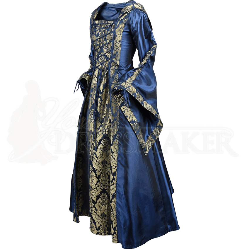 Alluring Damsel Dress with Hood - Blue with Gold - MCI-619 by Medieval ...