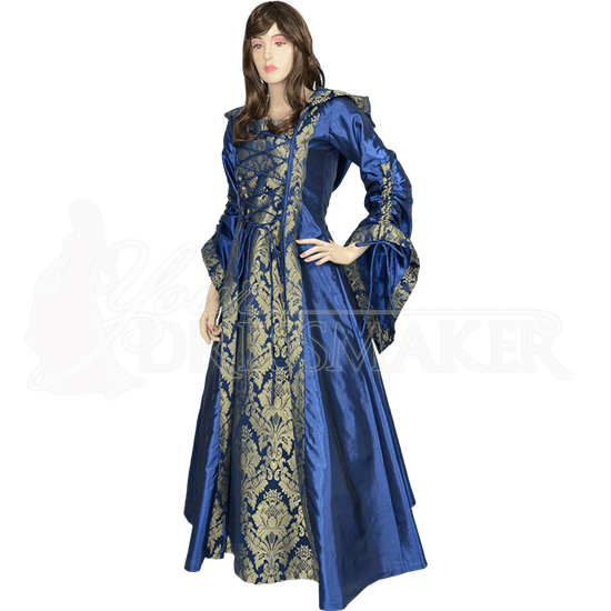 Alluring Damsel Dress with Hood - Blue with Gold - MCI-619 by Medieval ...