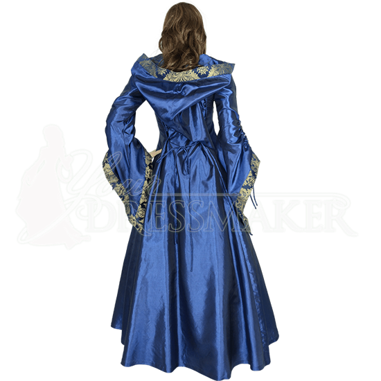 Alluring Damsel Dress with Hood Blue with Gold MCI619 by Medieval and Renaissance Clothing