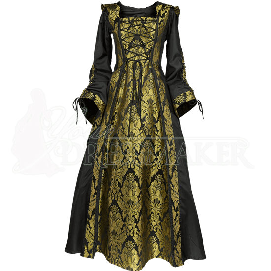 Alluring Damsel Dress with Hood - Black with Gold - MCI-624 by Medieval ...