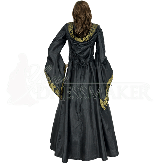 Alluring Damsel Dress with Hood - Black with Gold - MCI-624 by Medieval ...