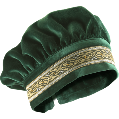 Renaissance Hat Green Crushed Velvet Black Trim Black Brim 