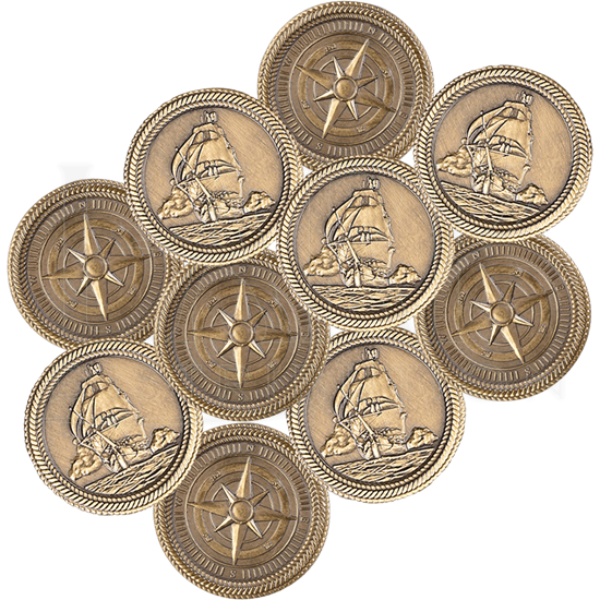 set of 10 gold pirate larp coins my101171 at wholesale larp weapons clothing armor distributor of epic armoury at larp distribution set of 10 gold pirate larp coins